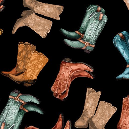 Gone Country Boots Black - Benartex Designer Fabrics