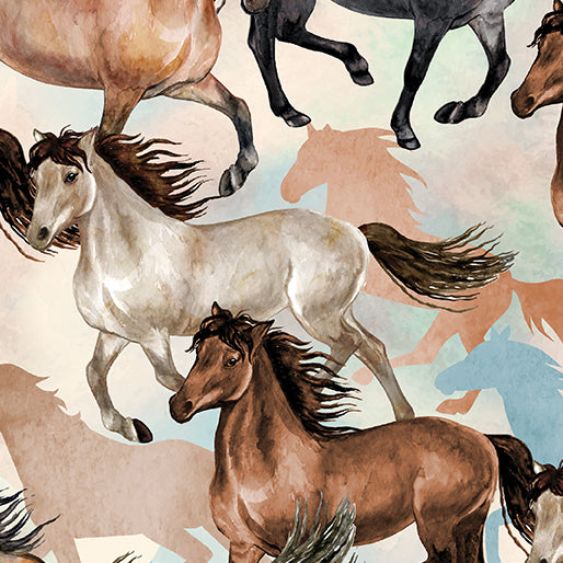 Gone Country Running Horses Multi - Benartex Designer Fabrics