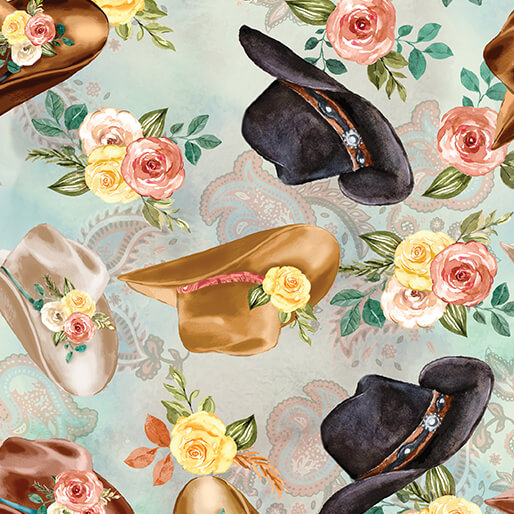 Gone Country Hats Multi - Benartex Designer Fabrics