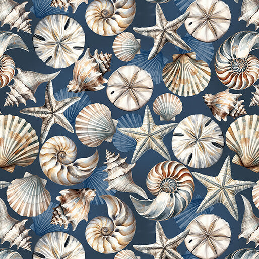 Coastal Shells Dark Blue - Benartex Fabric Gallery