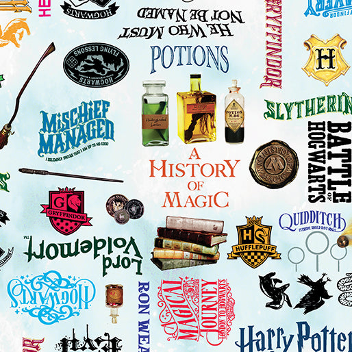 Harry Potter Words Sky Blue - Benartex Fabrics