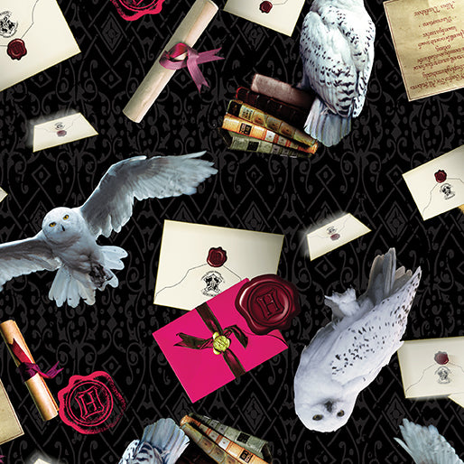 Harry Potter Owl Postal Service Black - Benartex Fabrics