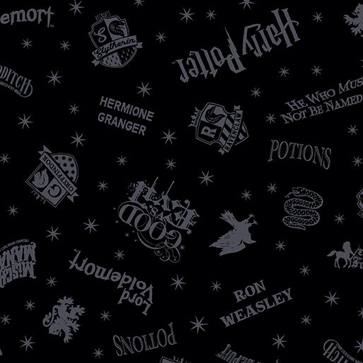 Harry Potter Shadow Words Black - Benartex Fabrics