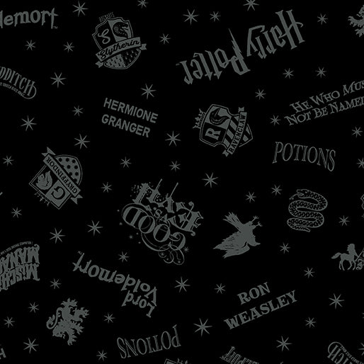 Harry Potter Minkee Shadow Words Black 60" - Benartex Fabrics