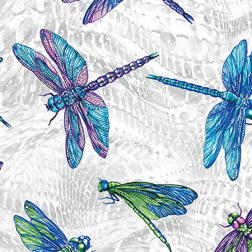 Large Dragonfly Grey - Benartex Designer Fabrics