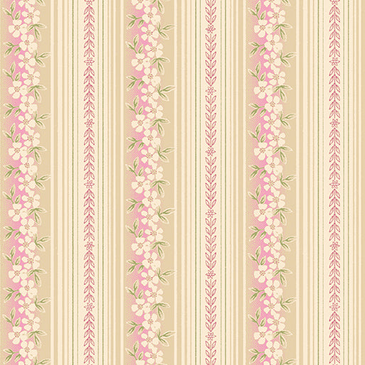 Beloved Apple Blossom Hampton Stripe Rose/Natural - Benartex Fabrics