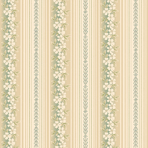 Beloved Apple Blossom Hampton Stripe Willow/Natural - Benartex Fabrics