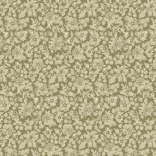 Beloved Apple Blossom Mood Calico Dark Sage - Benartex Fabric