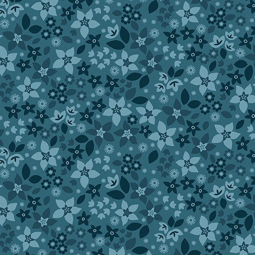 Star Flowers Teal Evergreen Holly & Hearth - Benartex Designer Fabrics