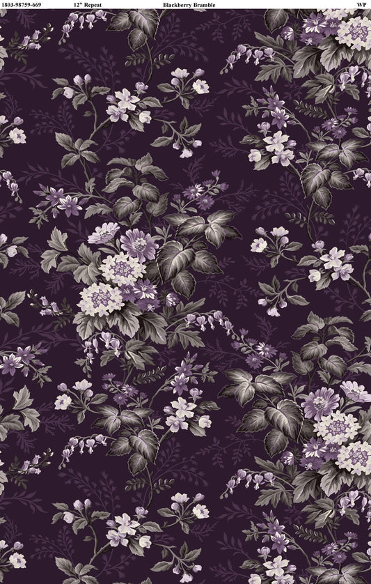 Blackberry Bramble Larger Floral Purple - Wilmington prints