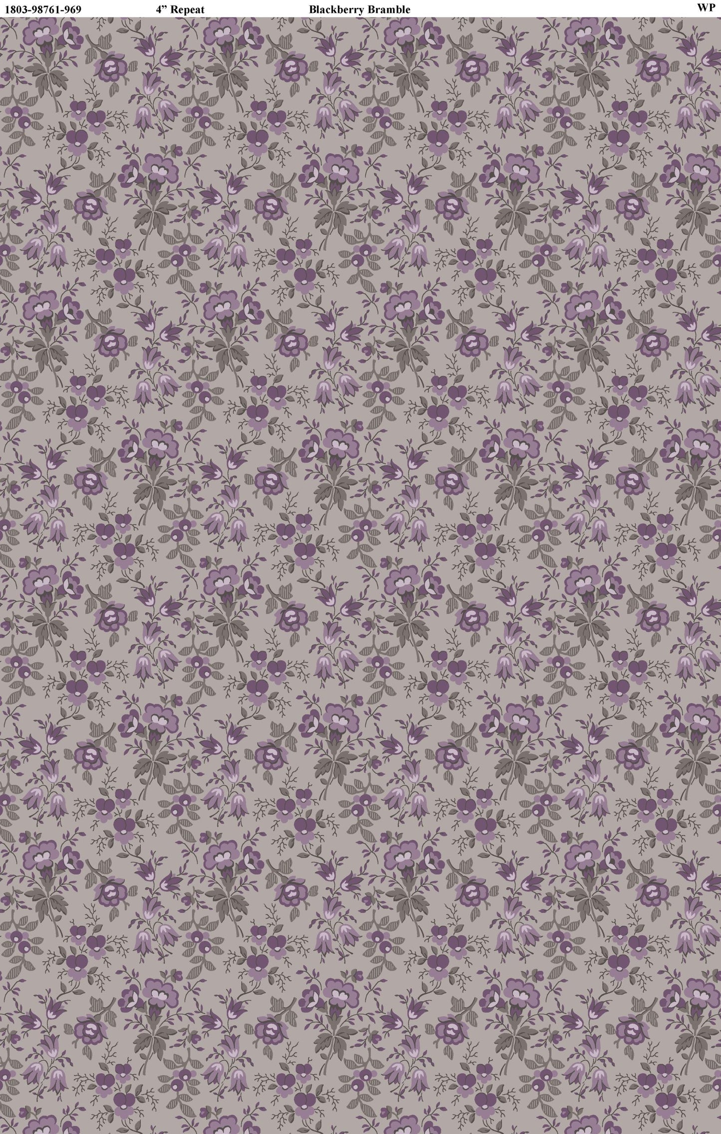 Blackberry Bramble Small Floral Gray - Wilmington prints