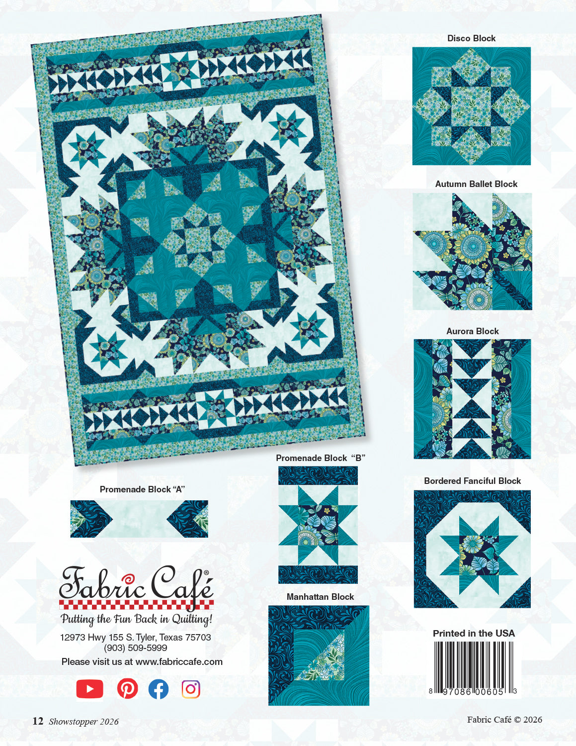 Fabric Cafe 2026 Showstopper 5-Yard Quilt Pattern