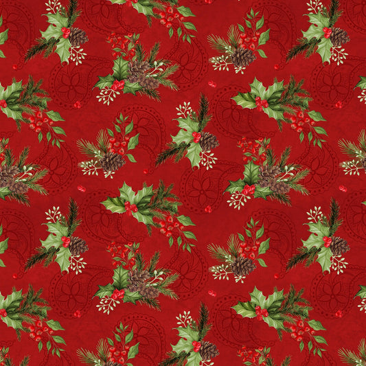 Tartan Holiday Foliage Toss Red Wilmington Prints