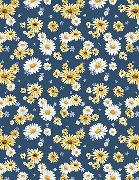 Daisies All Over Blue Friendly Farmstead - Wilmington Prints