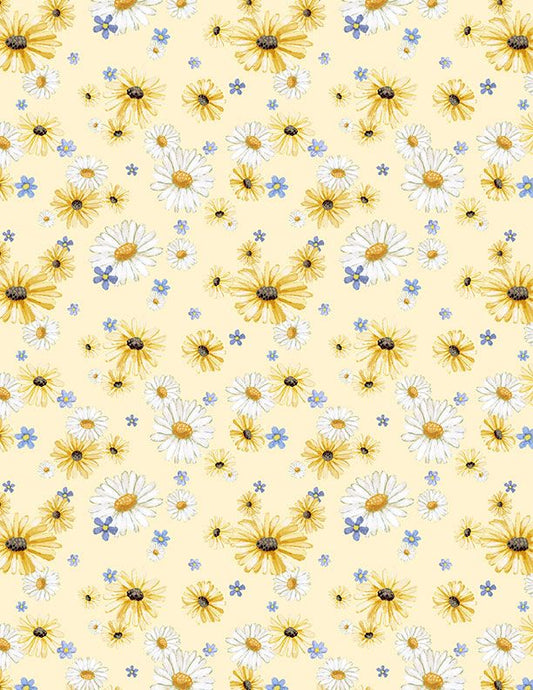 Daisies All Over Yellow Friendly Farmstead - Wilmington Prints