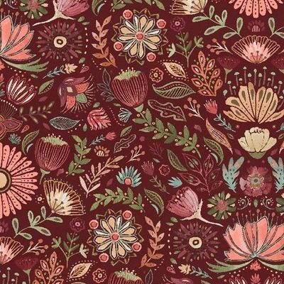 Floralscape Floral Damask Red - Wilmington Prints