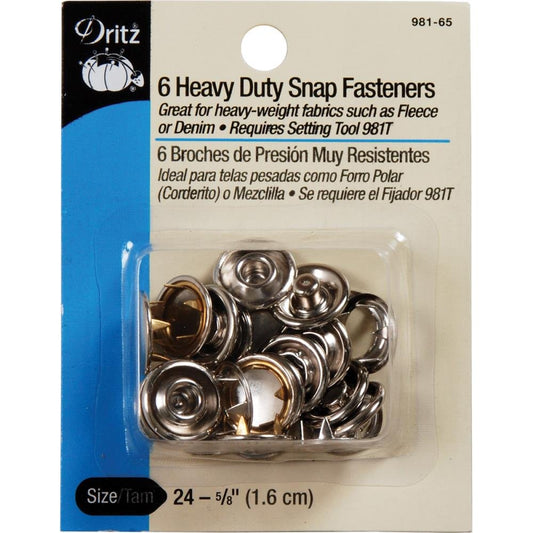 Dritz Heavy Duty Snap Fasteners, Size 24 - 5/8", 6ct, Nickel