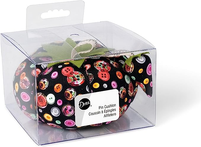 Dritz Tomato, 4", Black Button Print Pin Cushion