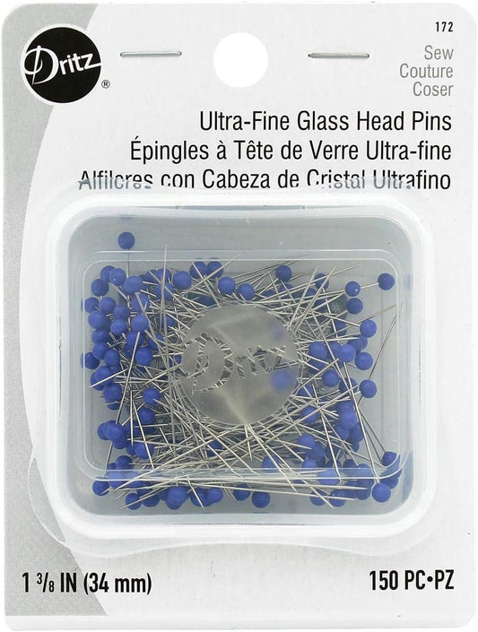 Ultra-Fine Glass Head Pins -Blue 150ct sz22 3/box