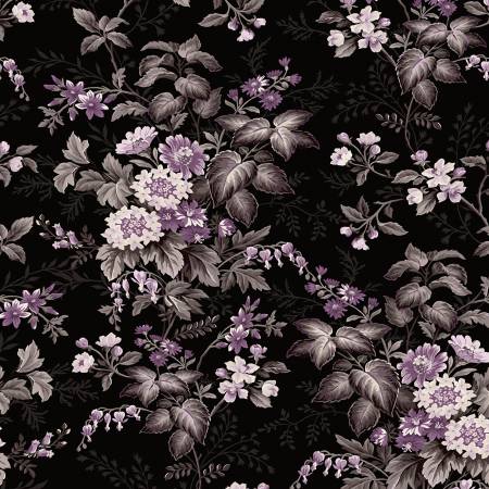 Blackberry Bramble Larger Floral Black - Wilmington prints