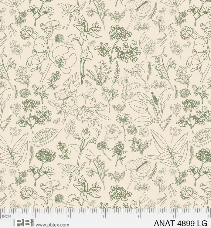 AU Naturel Field of Flowers Light Green - P&B Textiles
