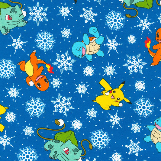 Pikachu's Holiday Snowflake Blue Minky by The Pokemon Co.