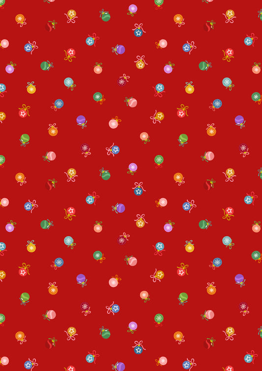 Baubles on red (with gold metallic) - Lewis & Irene