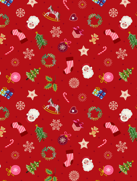 Little festive things on red (with gold metallic) - Lewis & Irene
