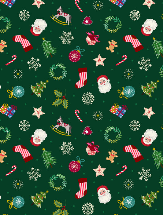 Little festive things on green (with gold metallic) - Lewis & Irene