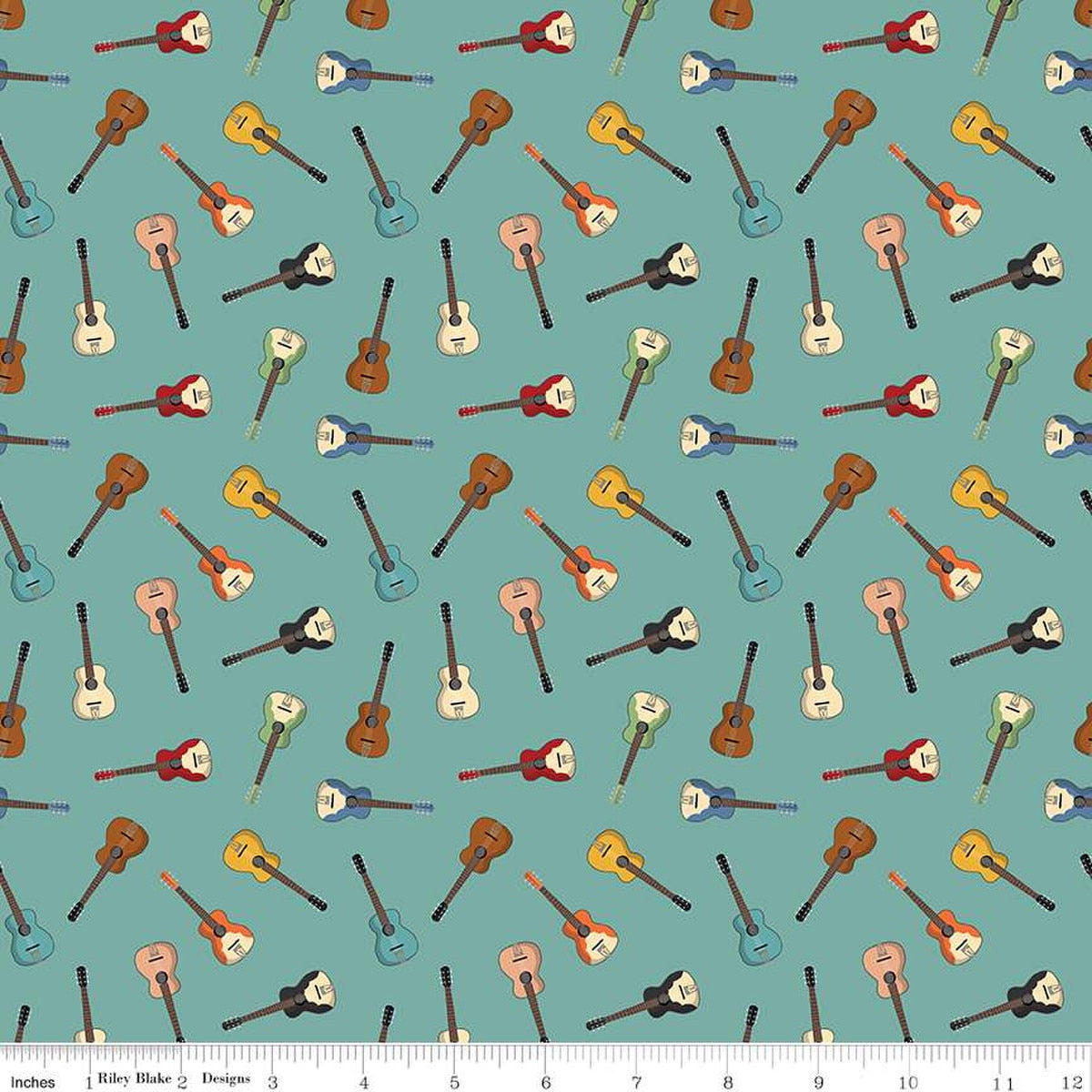 Cowboys Guitars Teal - Riley Blake Designs