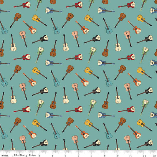 Cowboys Guitars Teal - Riley Blake Designs