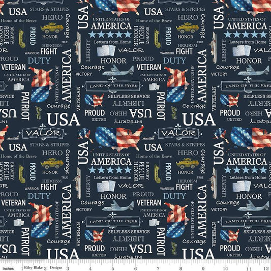 Letters From Home Text Navy - Riley Blake Designs