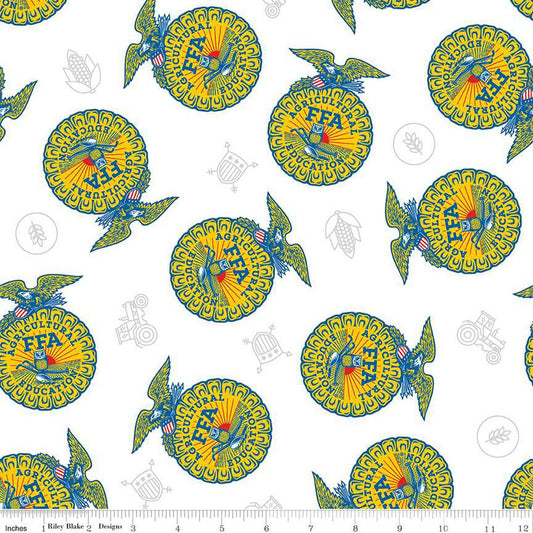 FFA Forever Blue 2 Badge Toss White - Riley Blake Designs