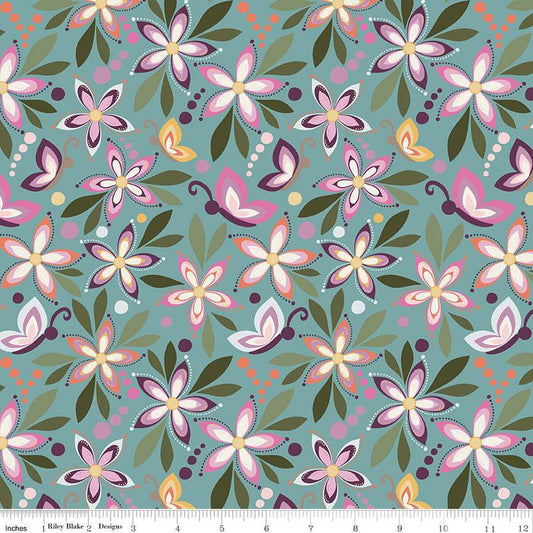 Juju's Petals Main Teal - Riley Blake Designs