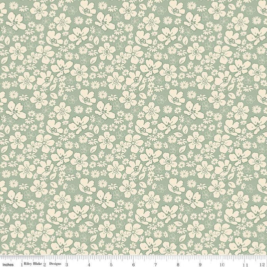 Morning Latte Tonal Floral Aloe - Riley Blake Designs