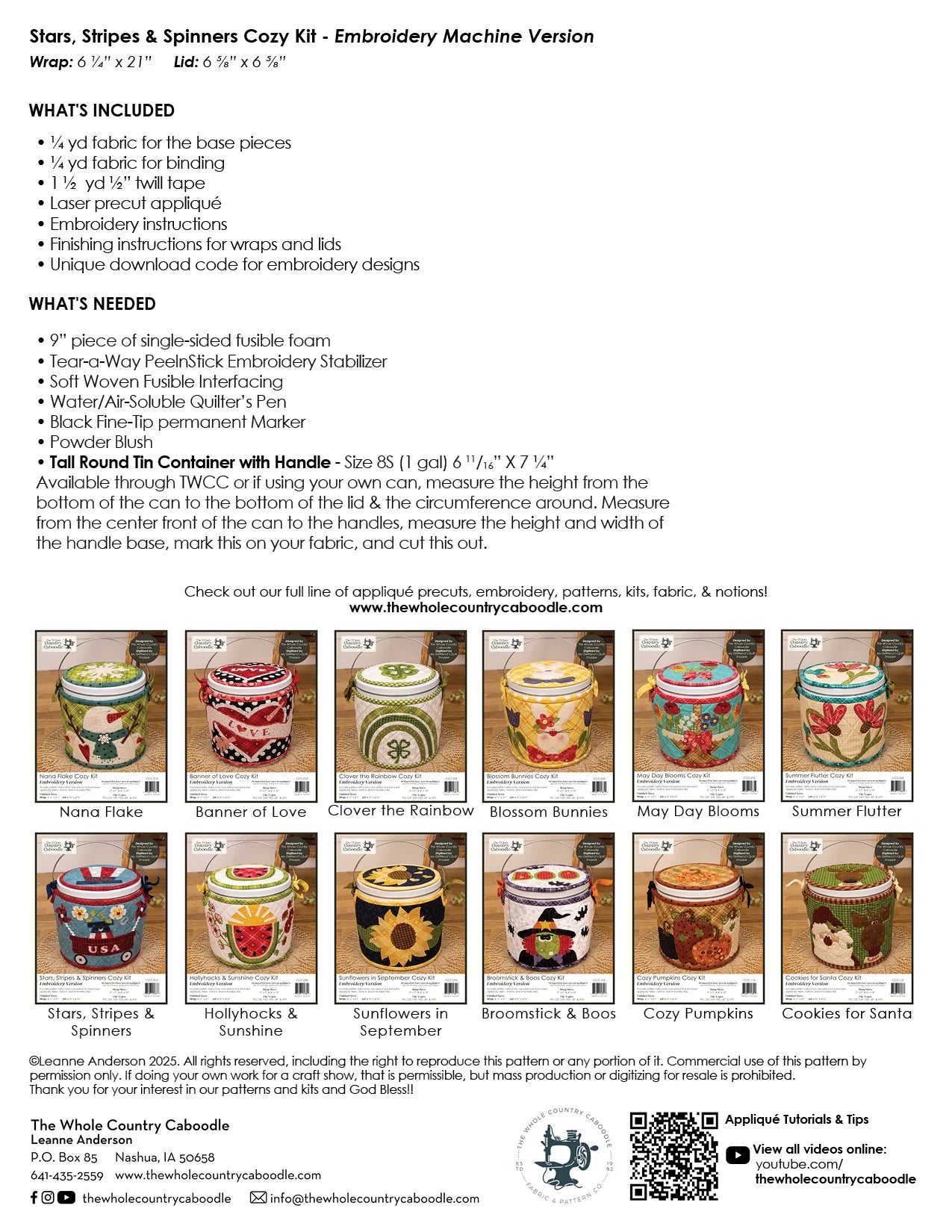 Stars, Stripes & Spinners Cozy Kit Embroidery - The Whole Country Caboodle