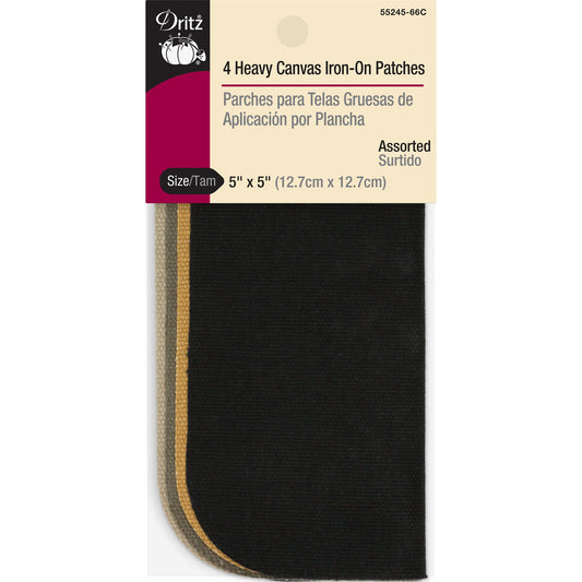 Dritz Heavy Canvas Iron-on Patches 5" x 5", Assorted Colors