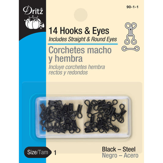 Dritz 14 Hook & Eyes sz 1 Black