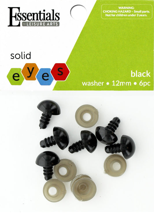 Solid Eyes, 12mm, 6pc, Black - Essentials Leisure Arts