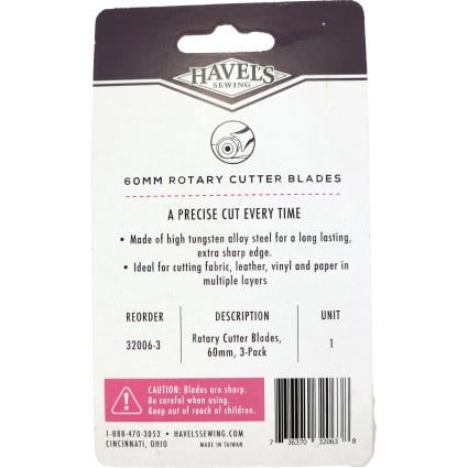 Havel's 60MM Rotary Cutter Blades 3pk.