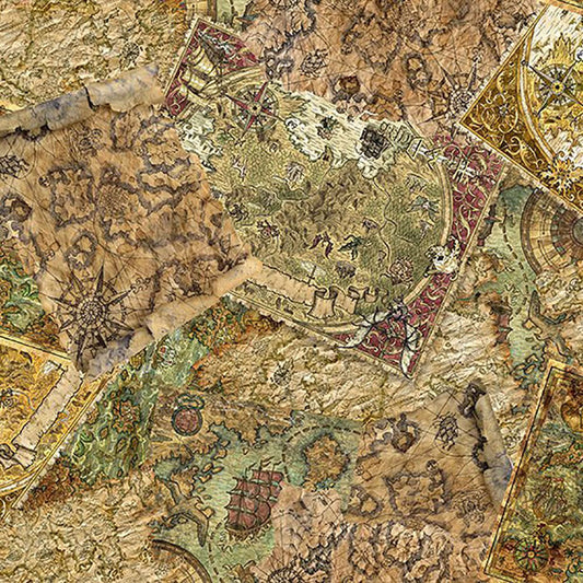 In The Beginnings Fabric - Legendary Journeys Vintage Map Collage