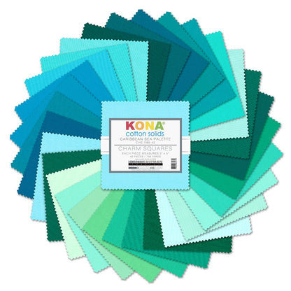Caribbean Sea Palette - Kona Cotton Solids 5"x5" Charm Squares
