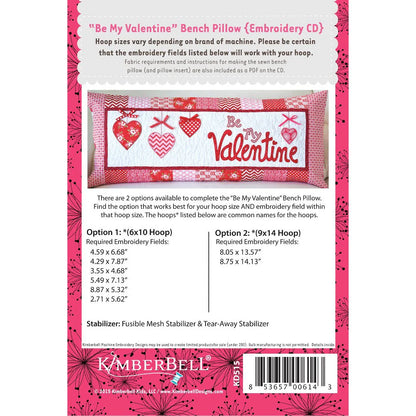Be My Valentine Bench Pillow Embroidery CD