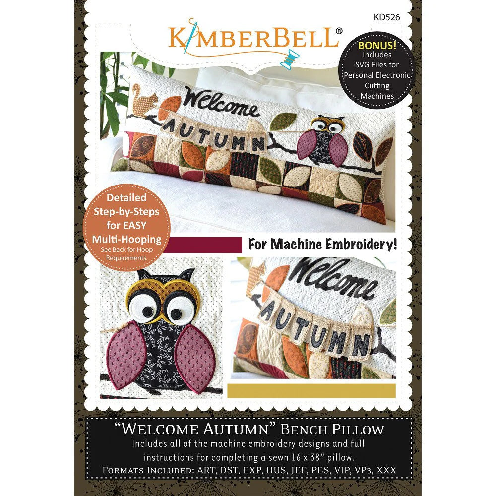 Welcome Autumn Bench Pillow Embroidery CD - KimberBell Designs
