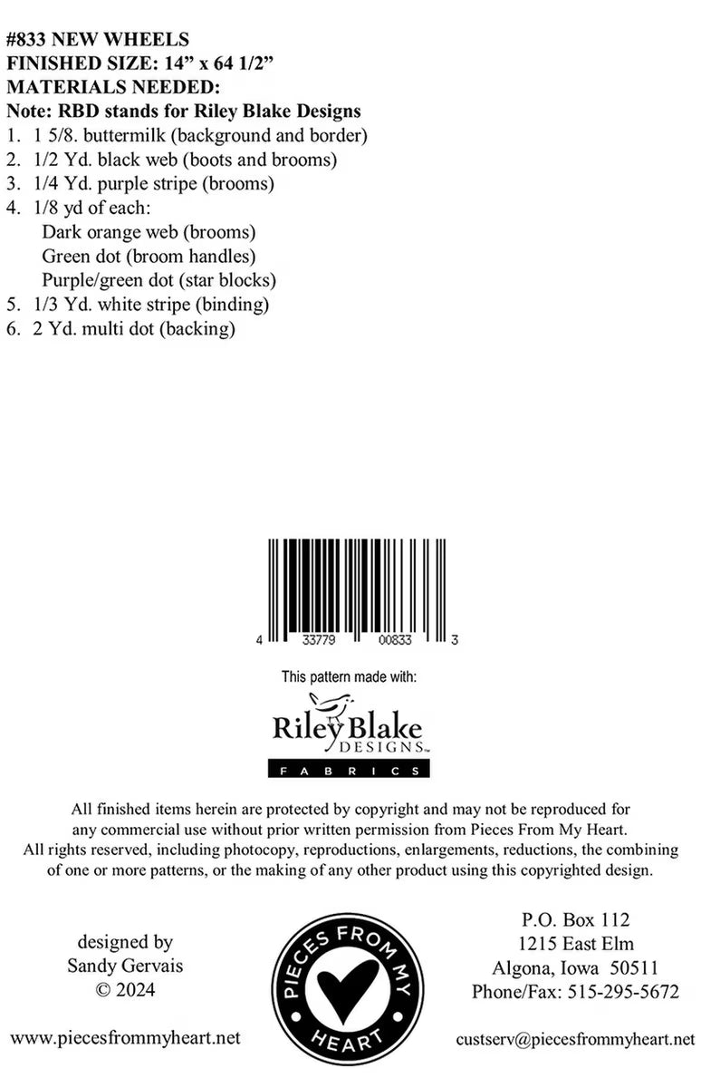 Sandy Gervais New Wheels Runner Pattern - Riley Blake Designs
