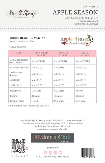 Jennifer Long Apple Season Quilt Pattern - Riley Blake Designs