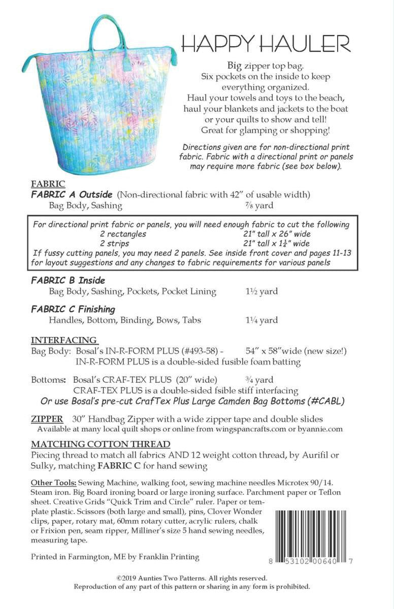 Aunties Two Patterns Happy Hauler Bag Pattern - Riley Blake Designs