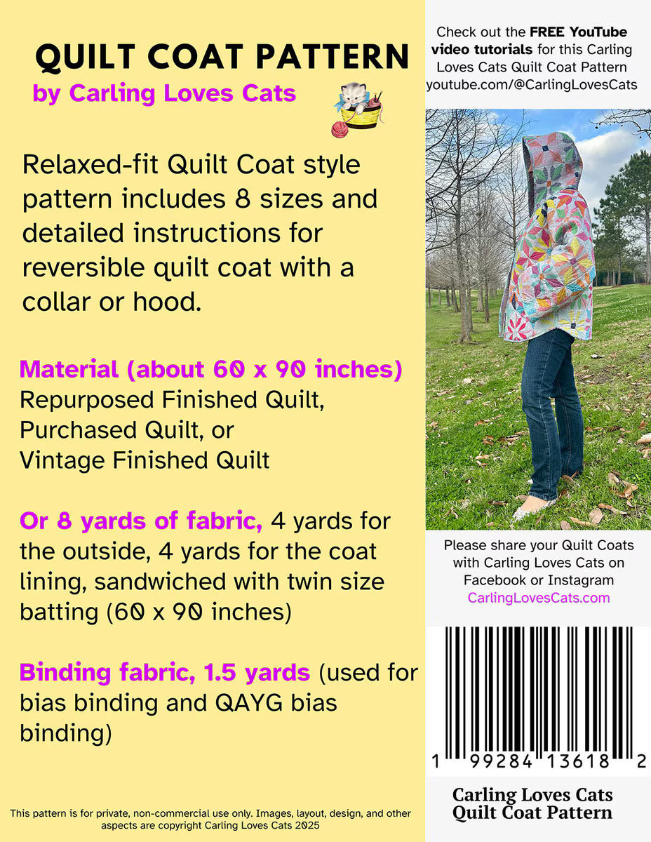 Carling Loves Cats Quilt Coat Pattern - Riley Blake Designs