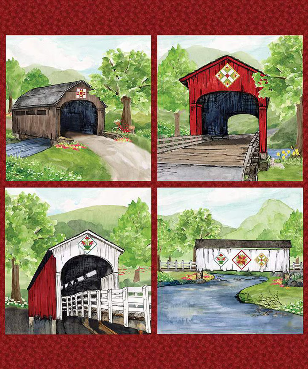 Covered Bridges in Spring Covered Bridges Pillow Panel - Riley Blake Designs
