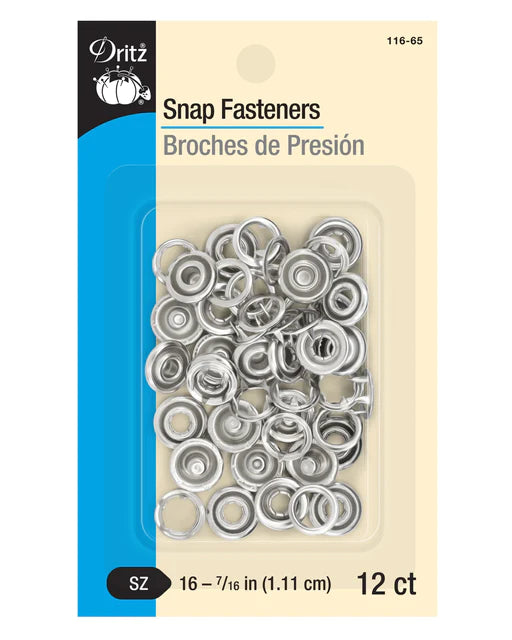 Dritz Snap Fasteners 7/16" Sz.16 Nickel 12ct.